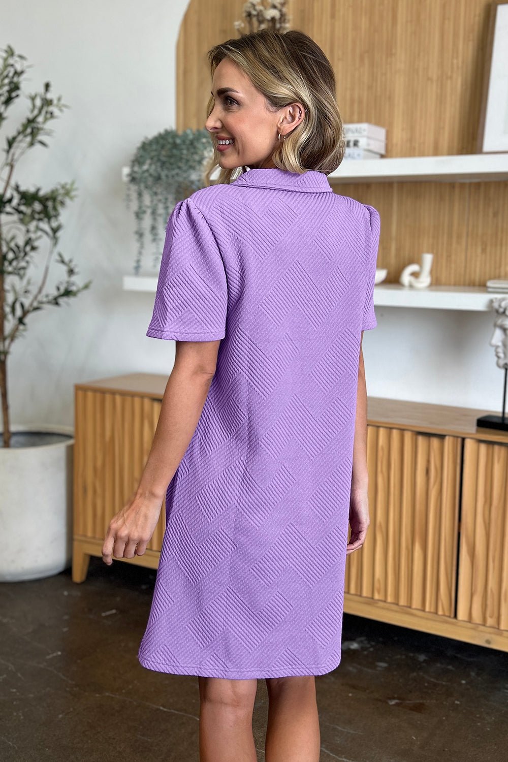 Double Take Full Size Texture Collared Neck Short Sleeve Dress - Bella Blue Styles