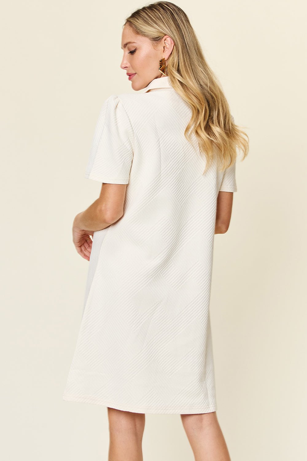 Double Take Full Size Texture Collared Neck Short Sleeve Dress - Bella Blue Styles