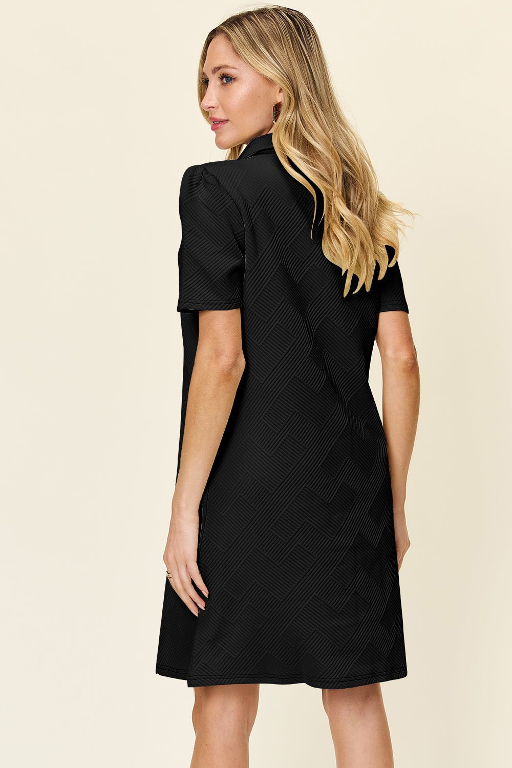 Double Take Full Size Texture Collared Neck Short Sleeve Dress - Bella Blue Styles