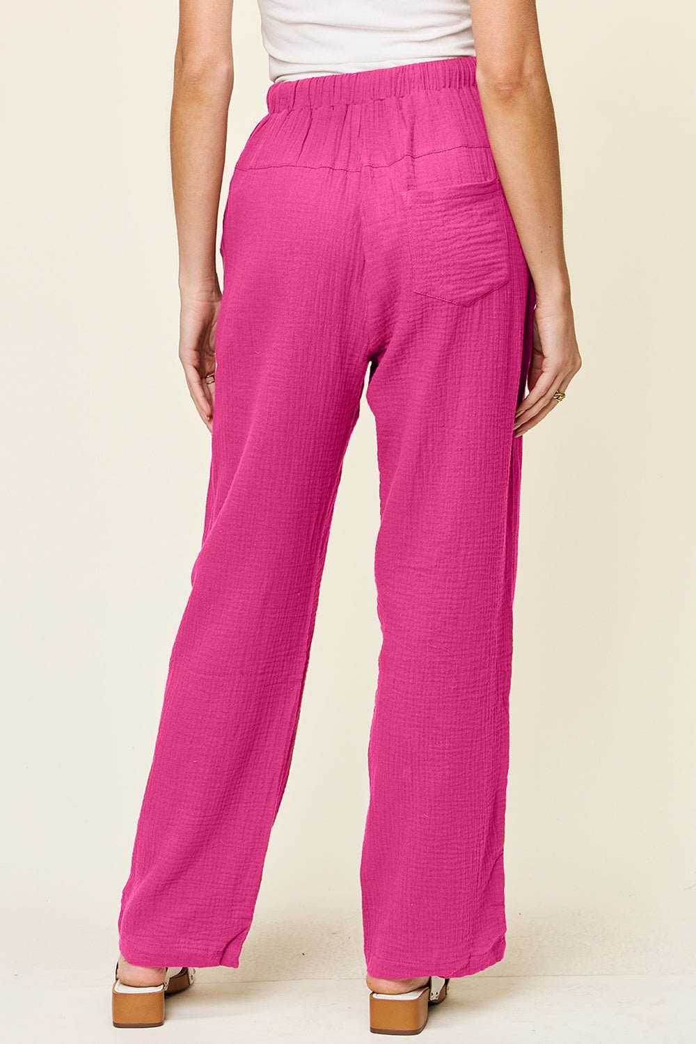 Double Take Full Size Texture Drawstring Straight Pants - Bella Blue Styles