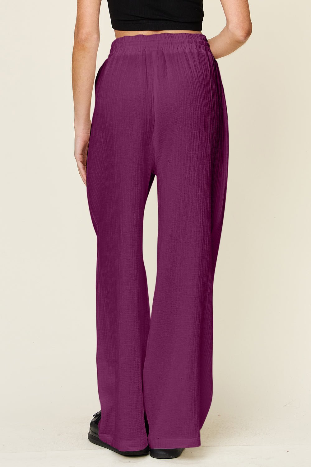 Double Take Full Size Texture Drawstring Wide Leg Pants - Bella Blue Styles