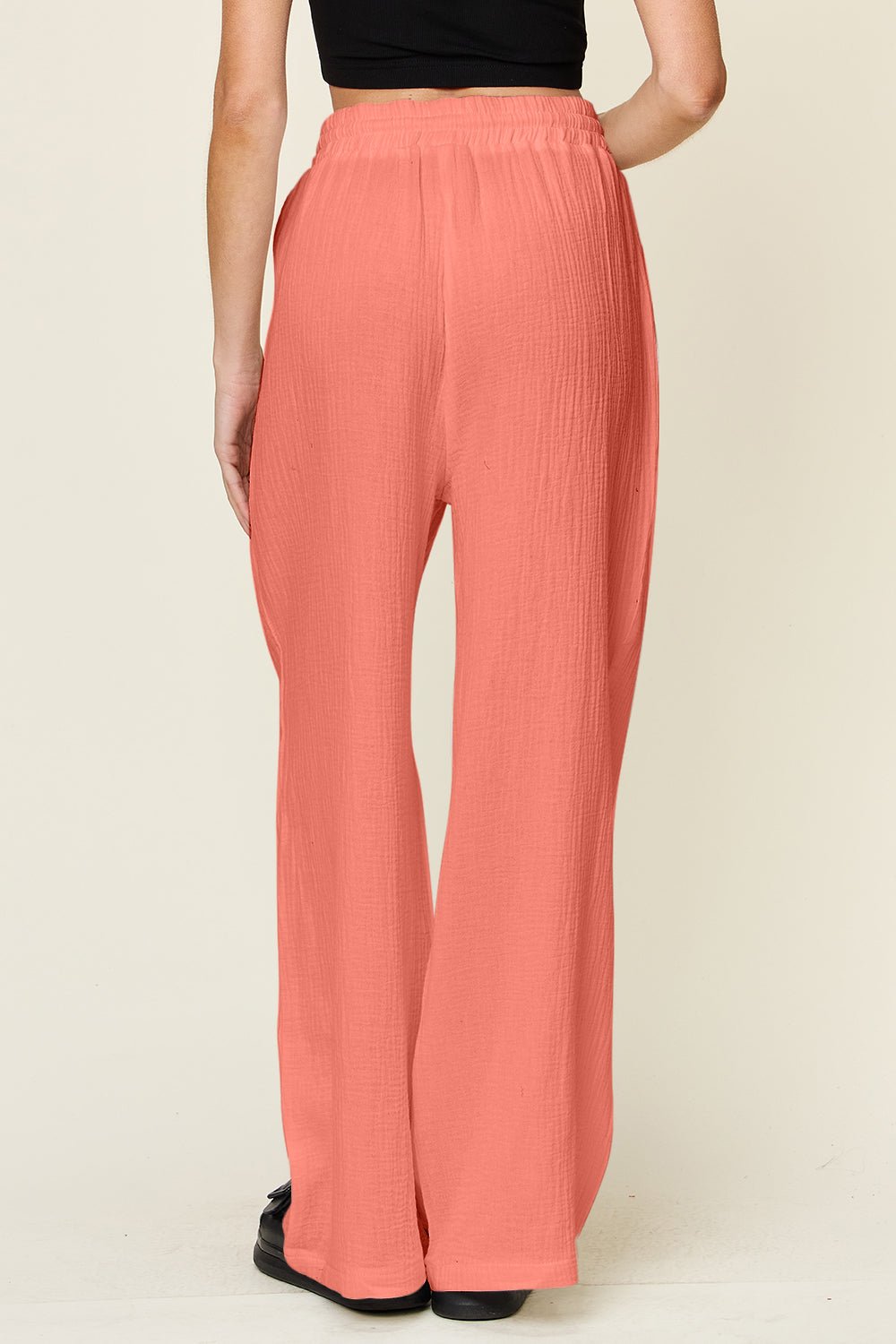 Double Take Full Size Texture Drawstring Wide Leg Pants - Bella Blue Styles