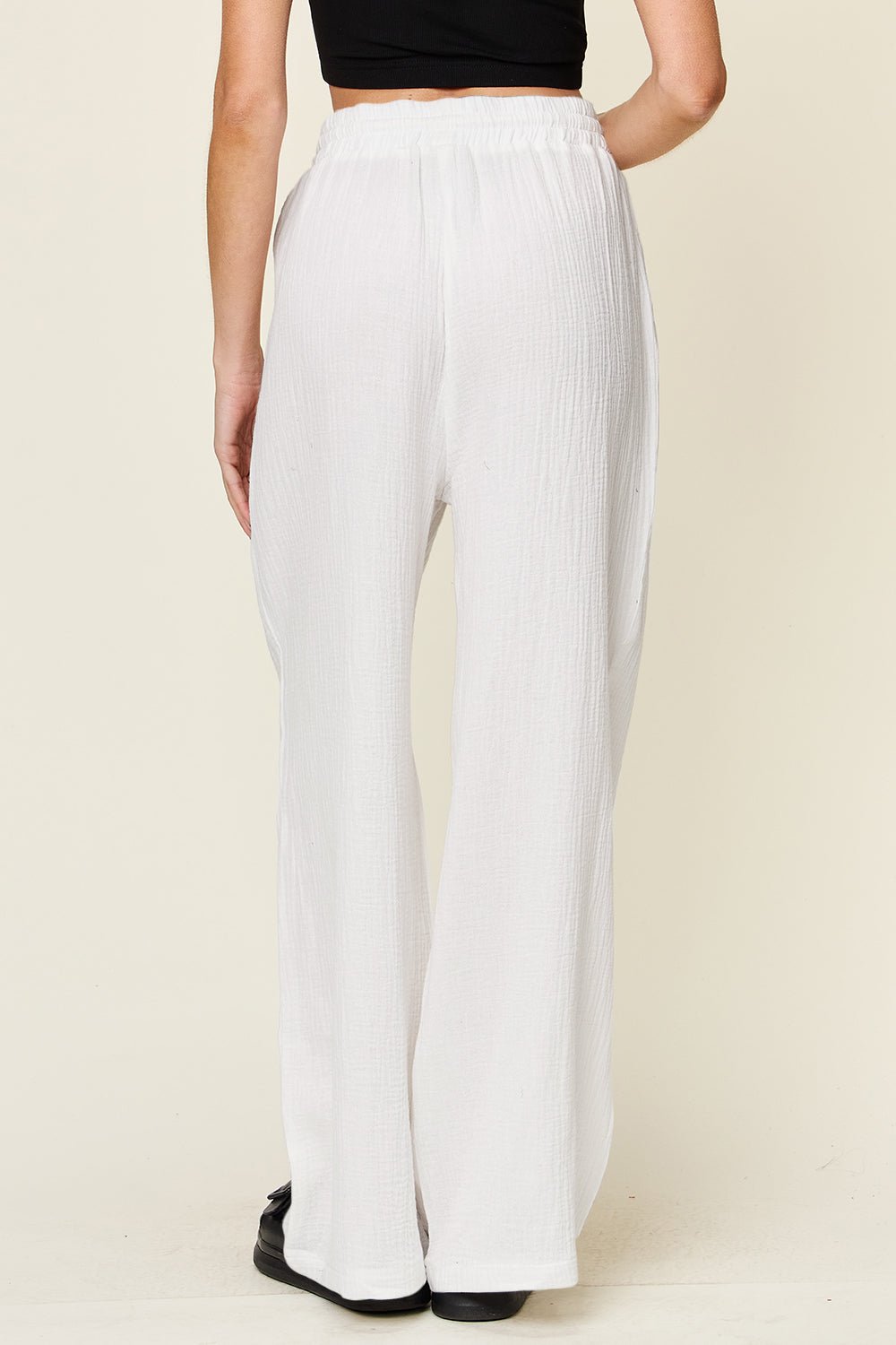 Double Take Full Size Texture Drawstring Wide Leg Pants - Bella Blue Styles