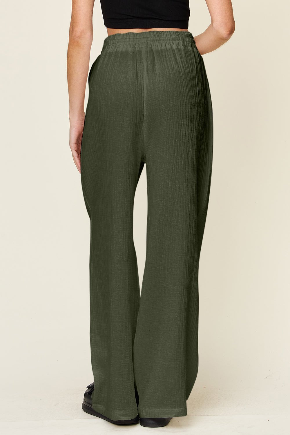 Double Take Full Size Texture Drawstring Wide Leg Pants - Bella Blue Styles