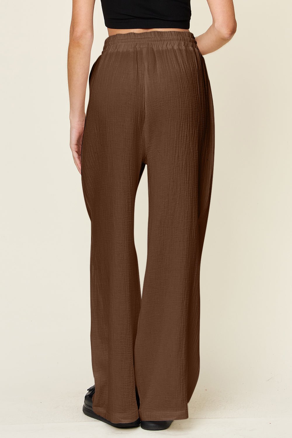Double Take Full Size Texture Drawstring Wide Leg Pants - Bella Blue Styles