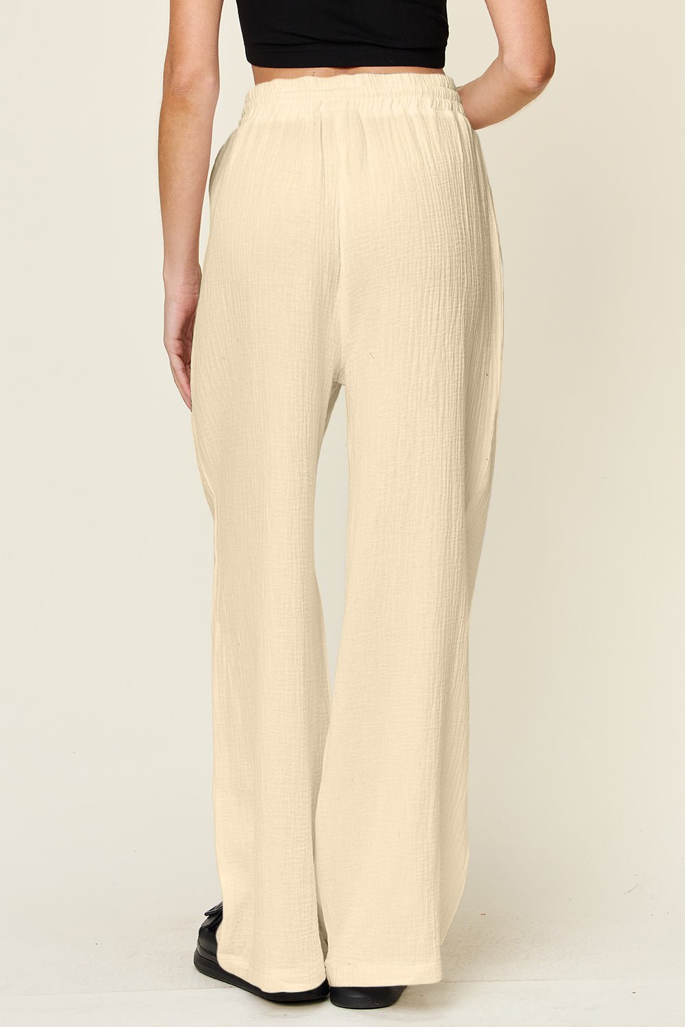Double Take Full Size Texture Drawstring Wide Leg Pants - Bella Blue Styles