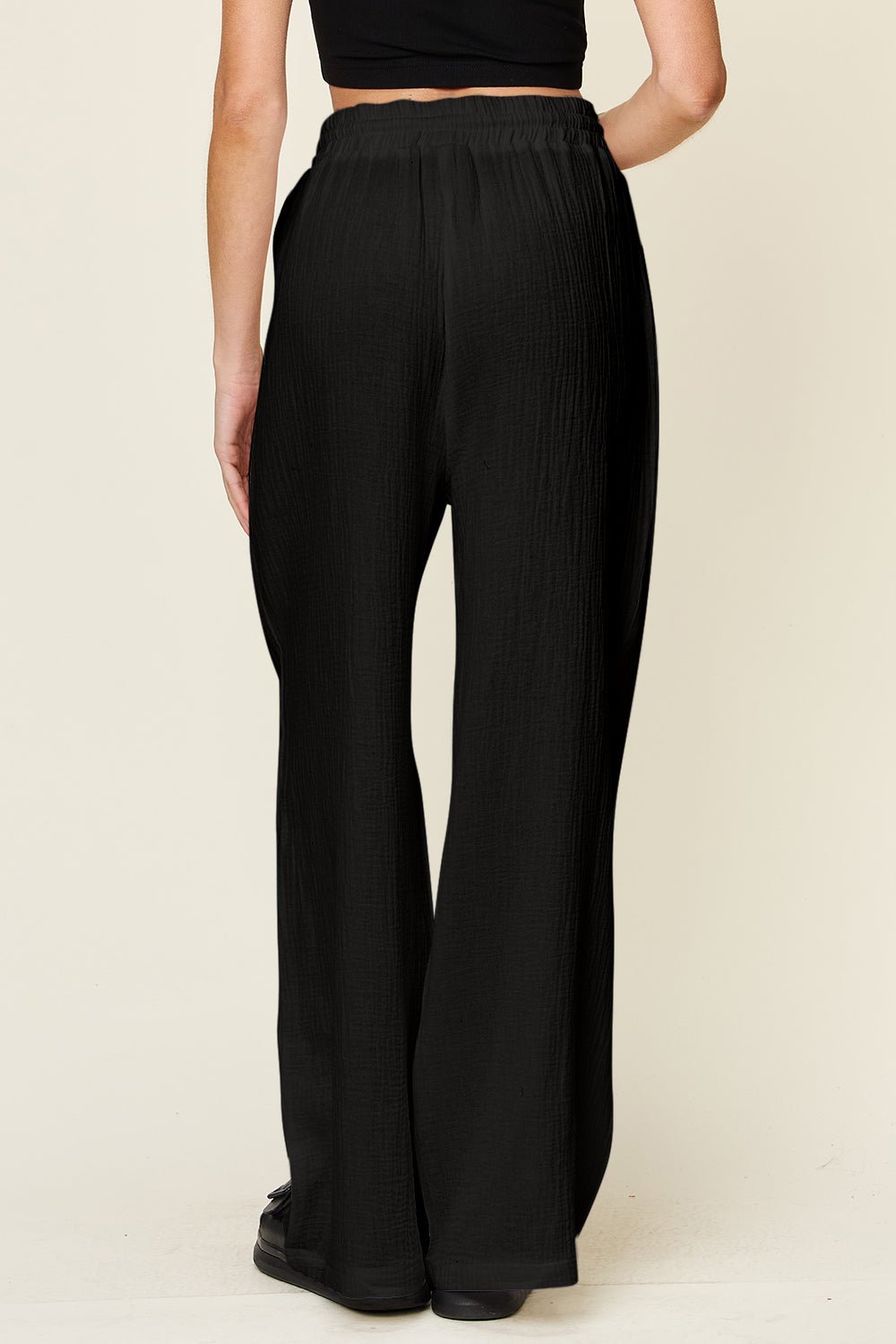 Double Take Full Size Texture Drawstring Wide Leg Pants - Bella Blue Styles