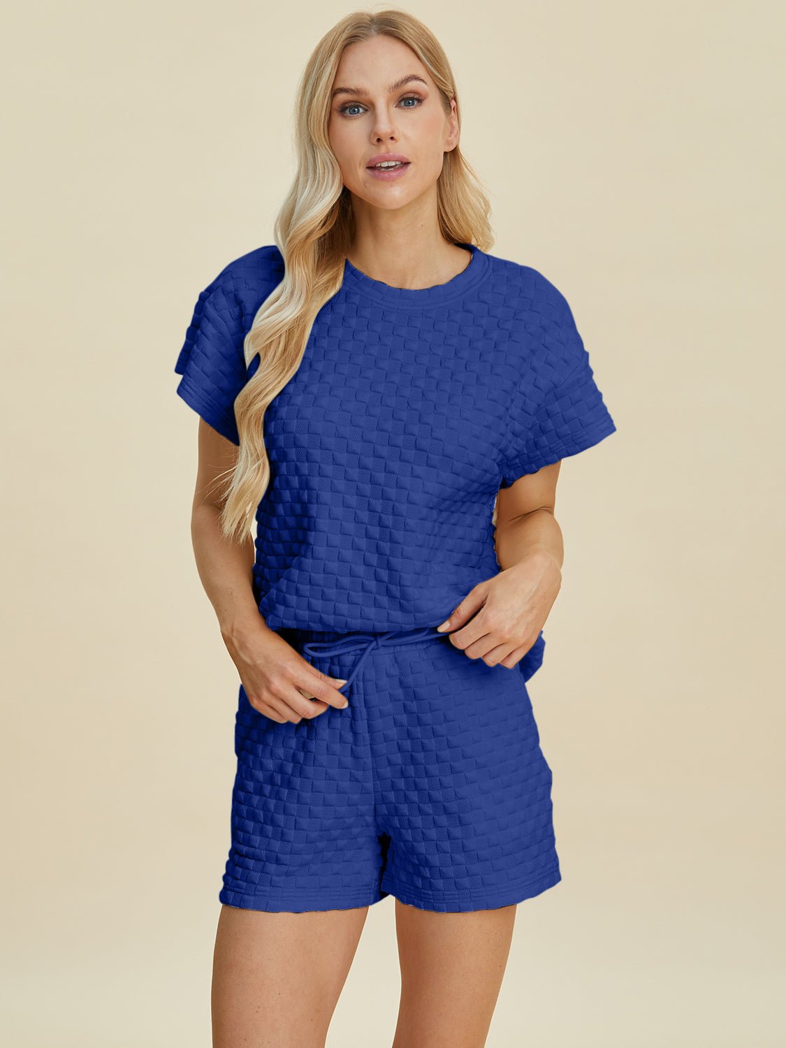 Double Take Full Size Texture T-Shirt and Shorts Set - Bella Blue Styles