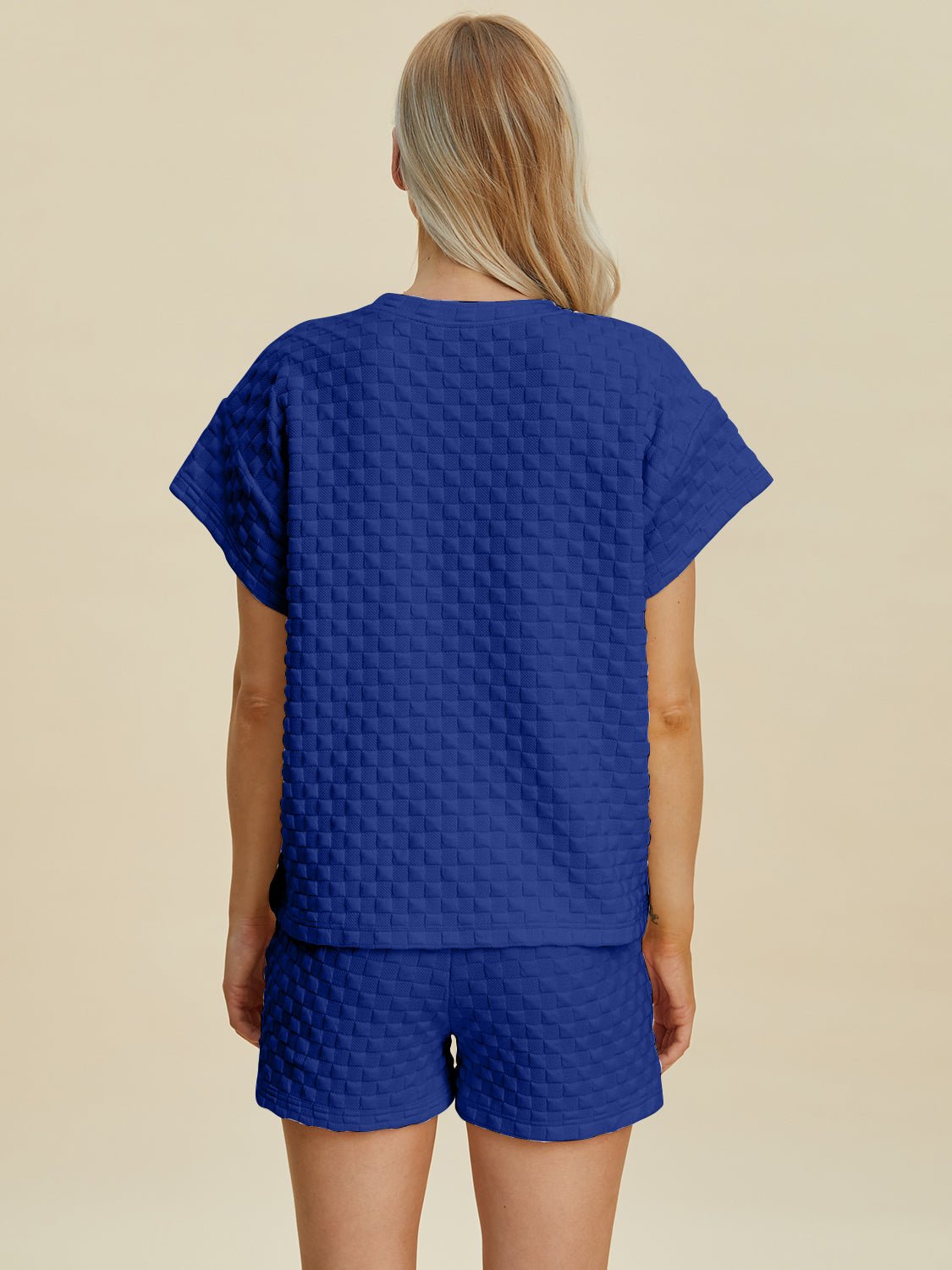 Double Take Full Size Texture T-Shirt and Shorts Set - Bella Blue Styles