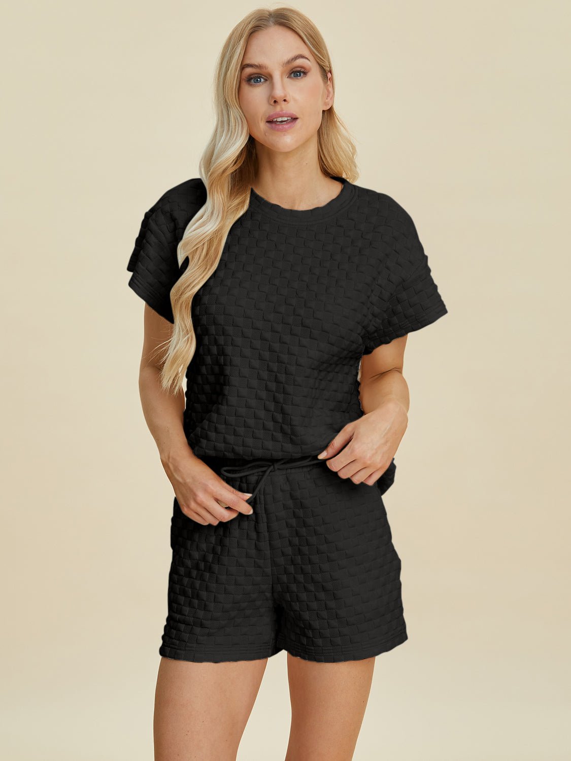Double Take Full Size Texture T-Shirt and Shorts Set - Bella Blue Styles