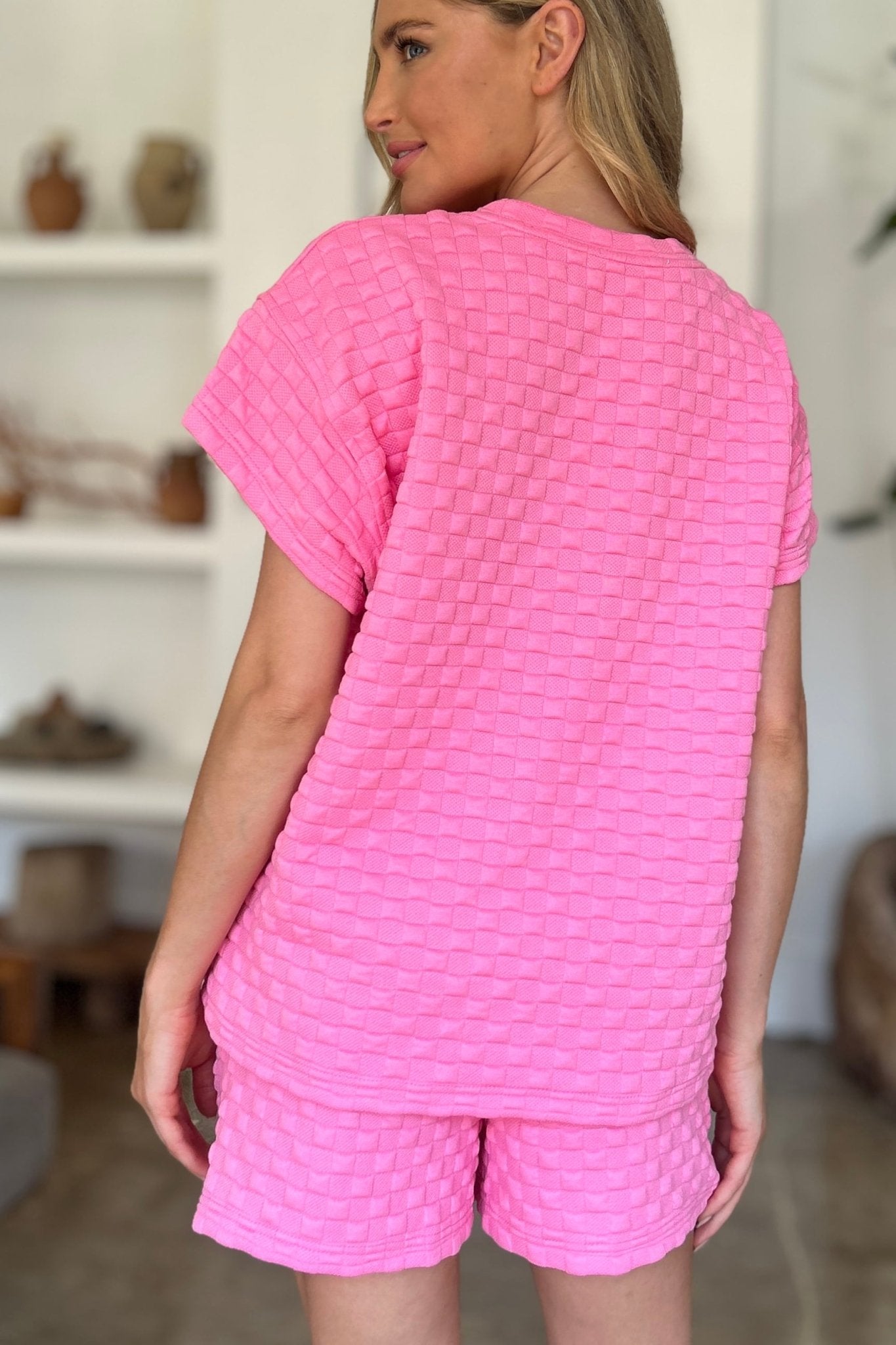 Double Take Full Size Texture T-Shirt and Shorts Set - Bella Blue Styles