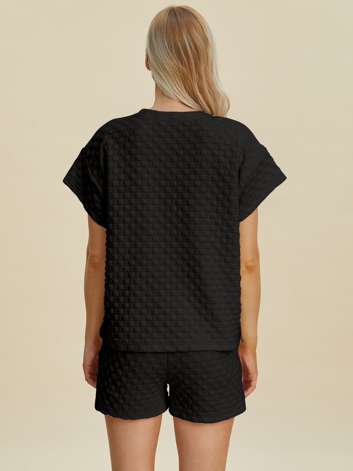 Double Take Full Size Texture T-Shirt and Shorts Set - Bella Blue Styles