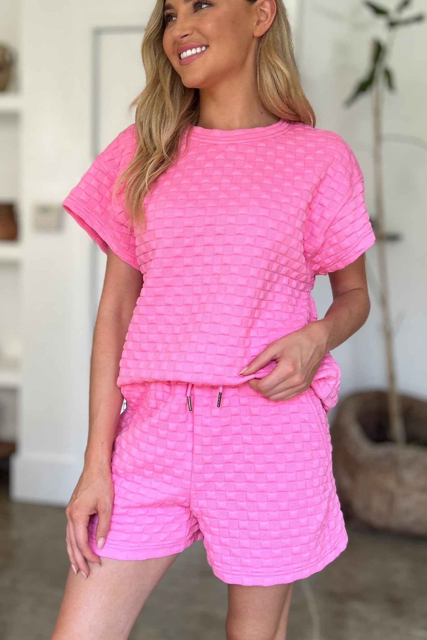 Double Take Full Size Texture T-Shirt and Shorts Set - Bella Blue Styles