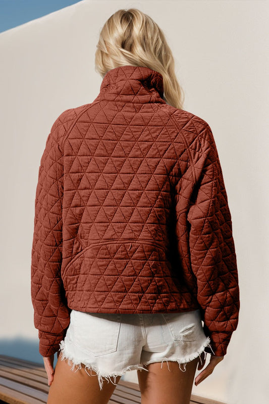 Double Take Half Zip Long Sleeve Quilted Sweatshirt with Pocket - Bella Blue Styles