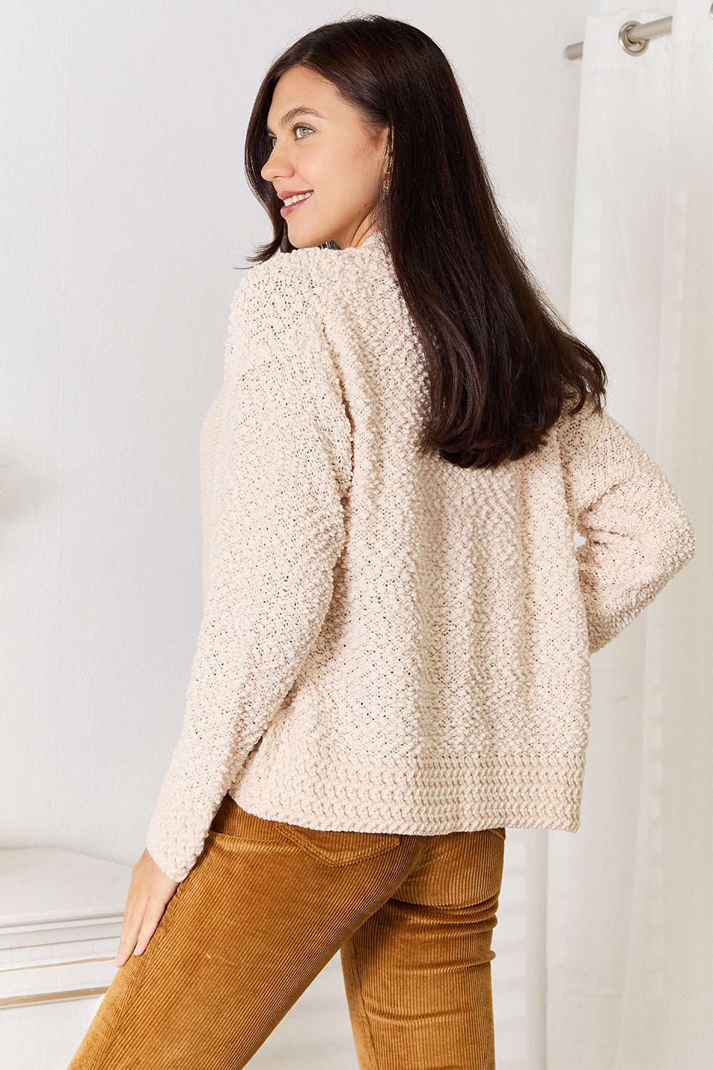 Double Take Open Front Long Sleeve Cardigan - Bella Blue Styles