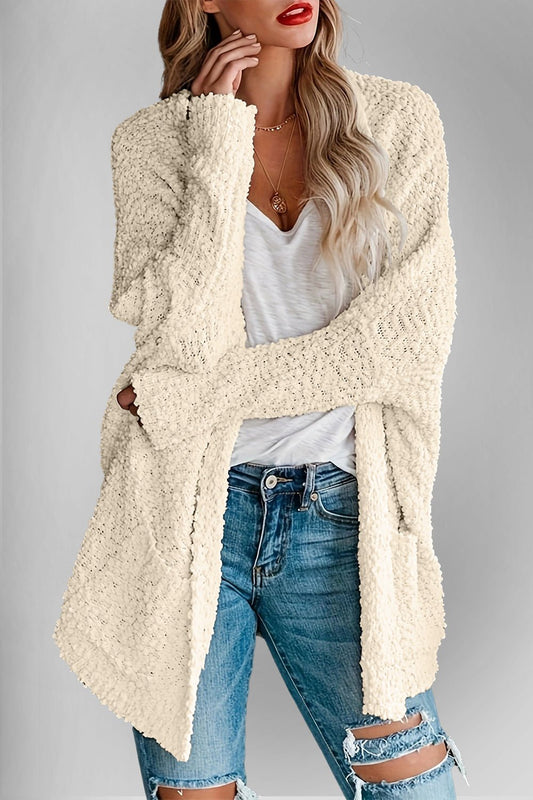 Double Take Pocketed Open Front Long Sleeve Cardigan - Bella Blue Styles