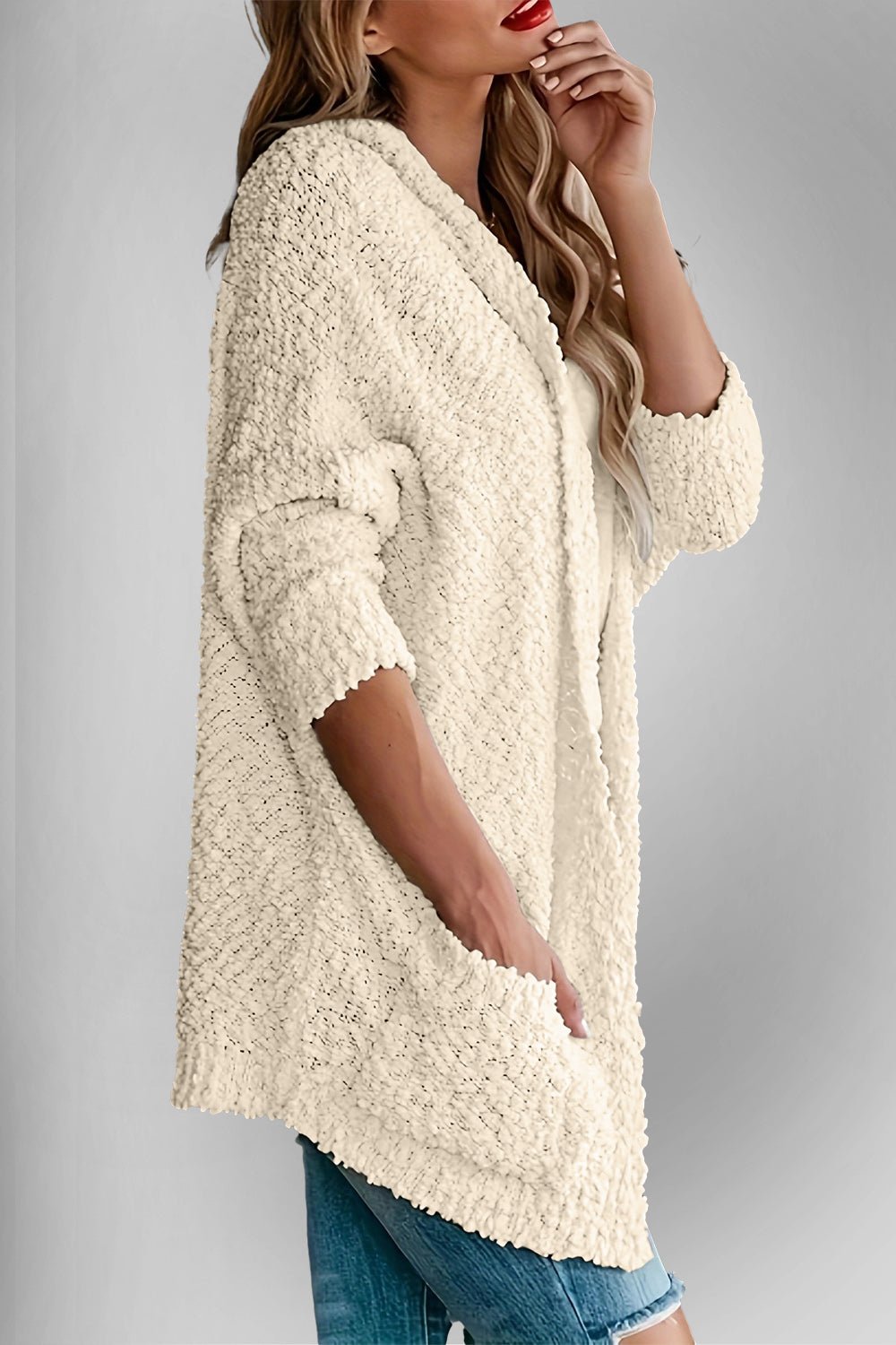 Double Take Pocketed Open Front Long Sleeve Cardigan - Bella Blue Styles