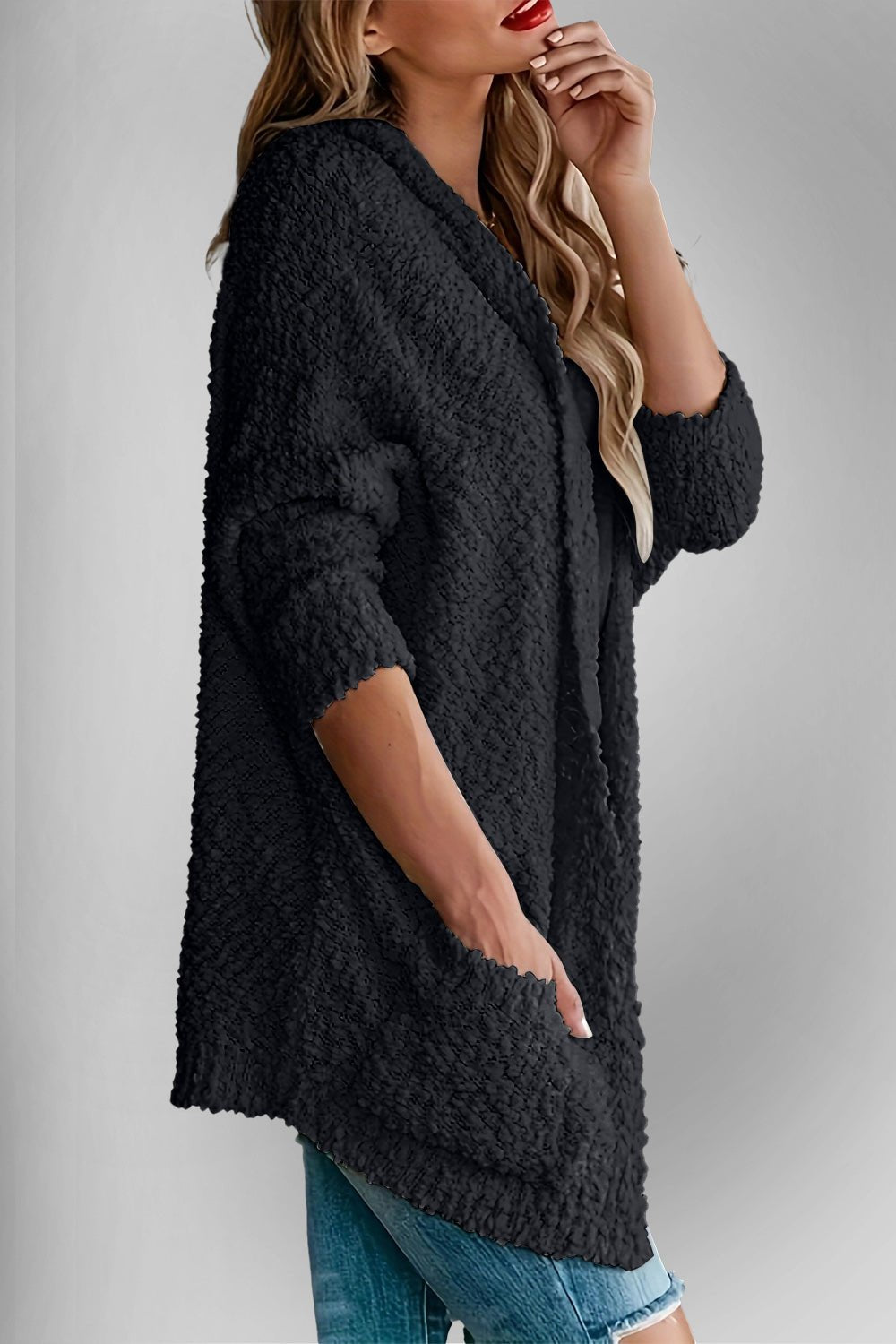 Double Take Pocketed Open Front Long Sleeve Cardigan - Bella Blue Styles