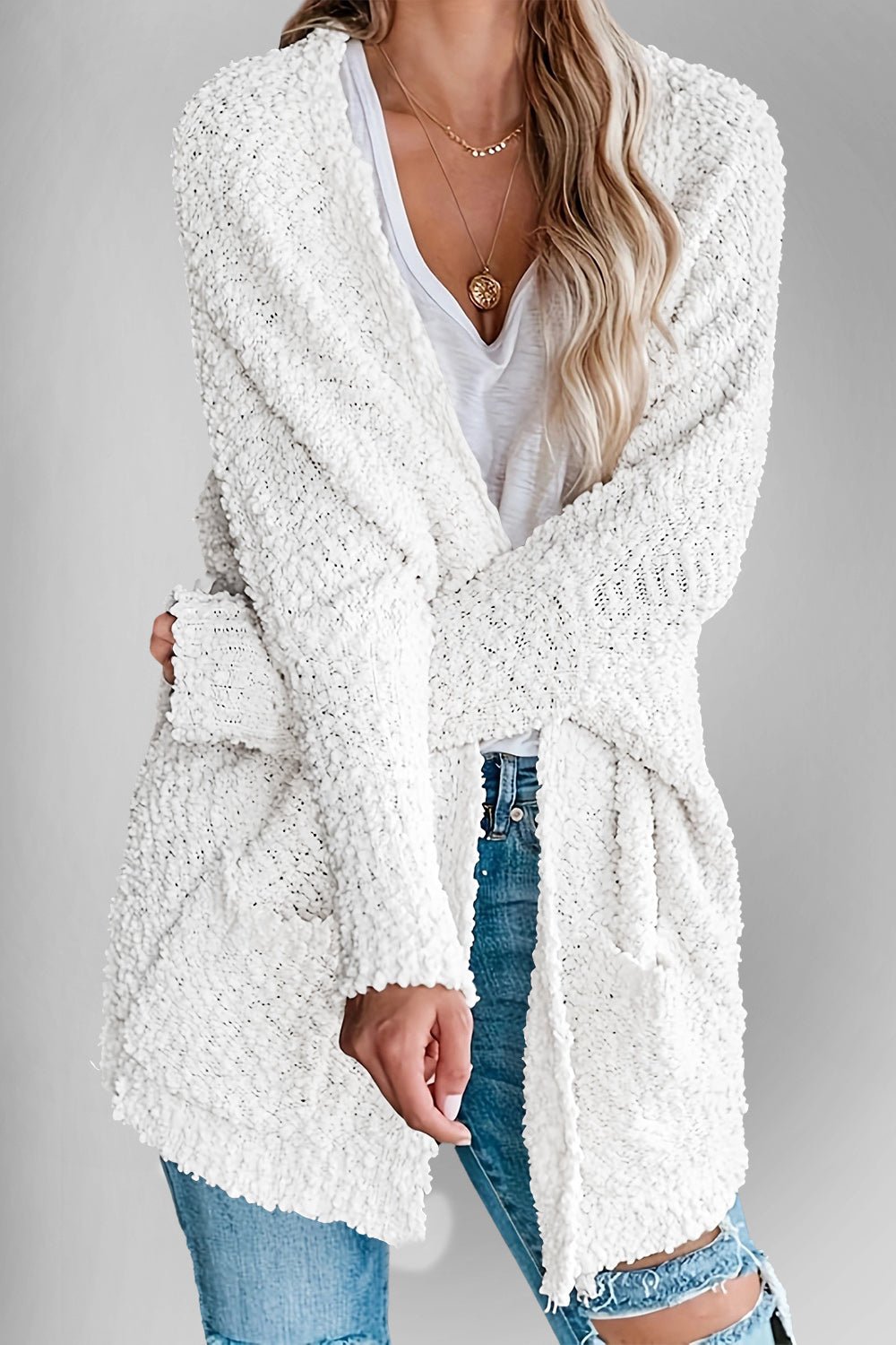 Double Take Pocketed Open Front Long Sleeve Cardigan - Bella Blue Styles