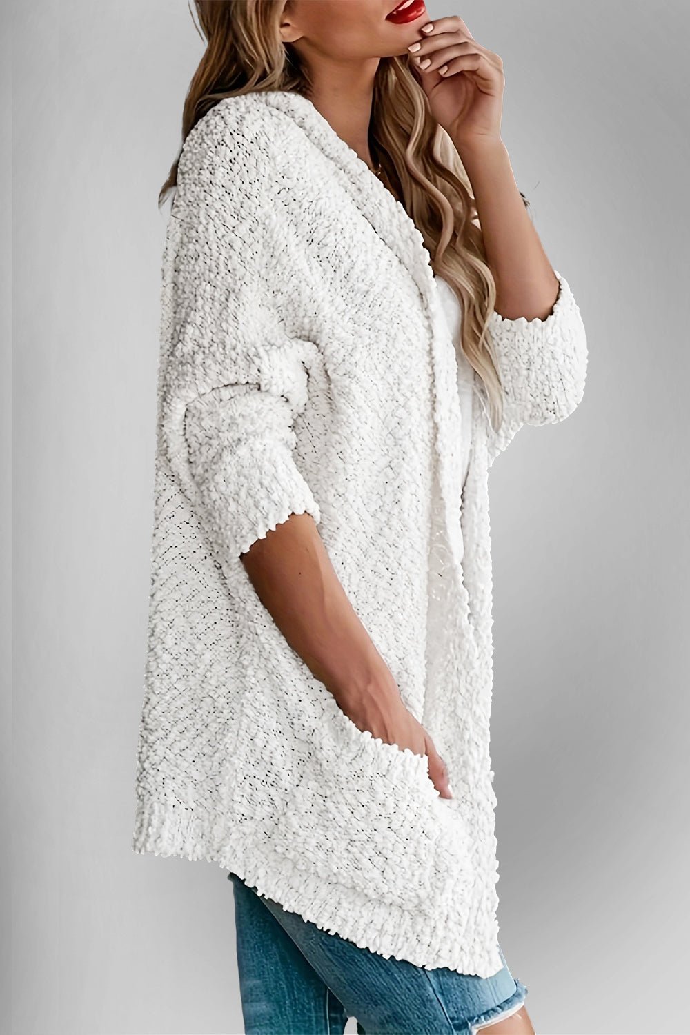 Double Take Pocketed Open Front Long Sleeve Cardigan - Bella Blue Styles
