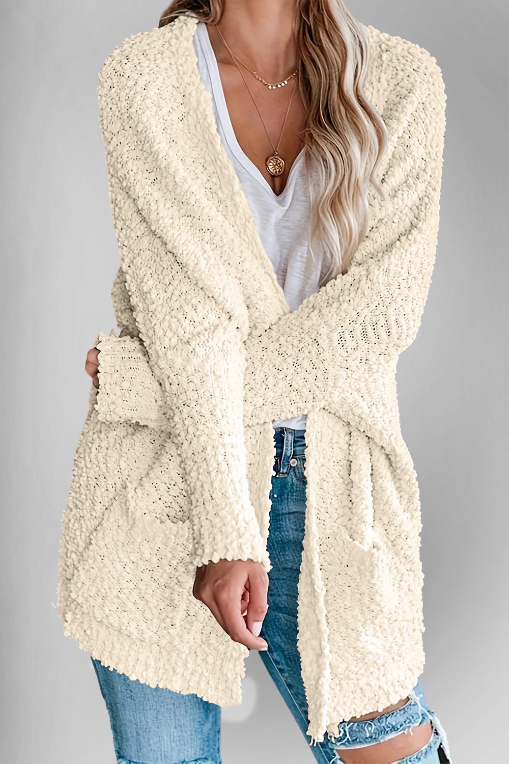 Double Take Pocketed Open Front Long Sleeve Cardigan - Bella Blue Styles
