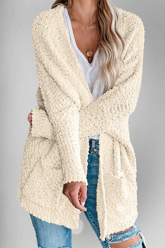 Double Take Pocketed Open Front Long Sleeve Cardigan - Bella Blue Styles