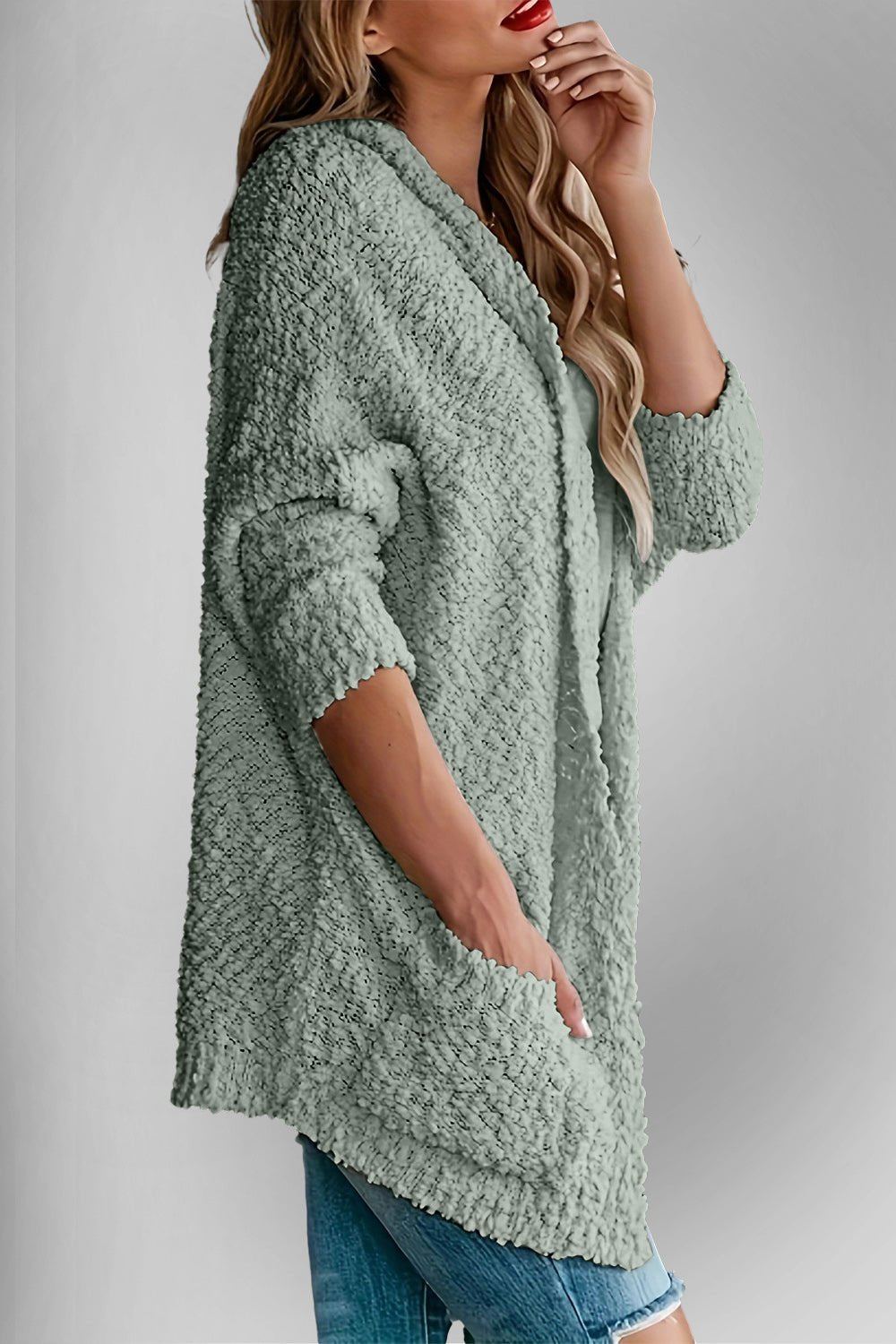 Double Take Pocketed Open Front Long Sleeve Cardigan - Bella Blue Styles