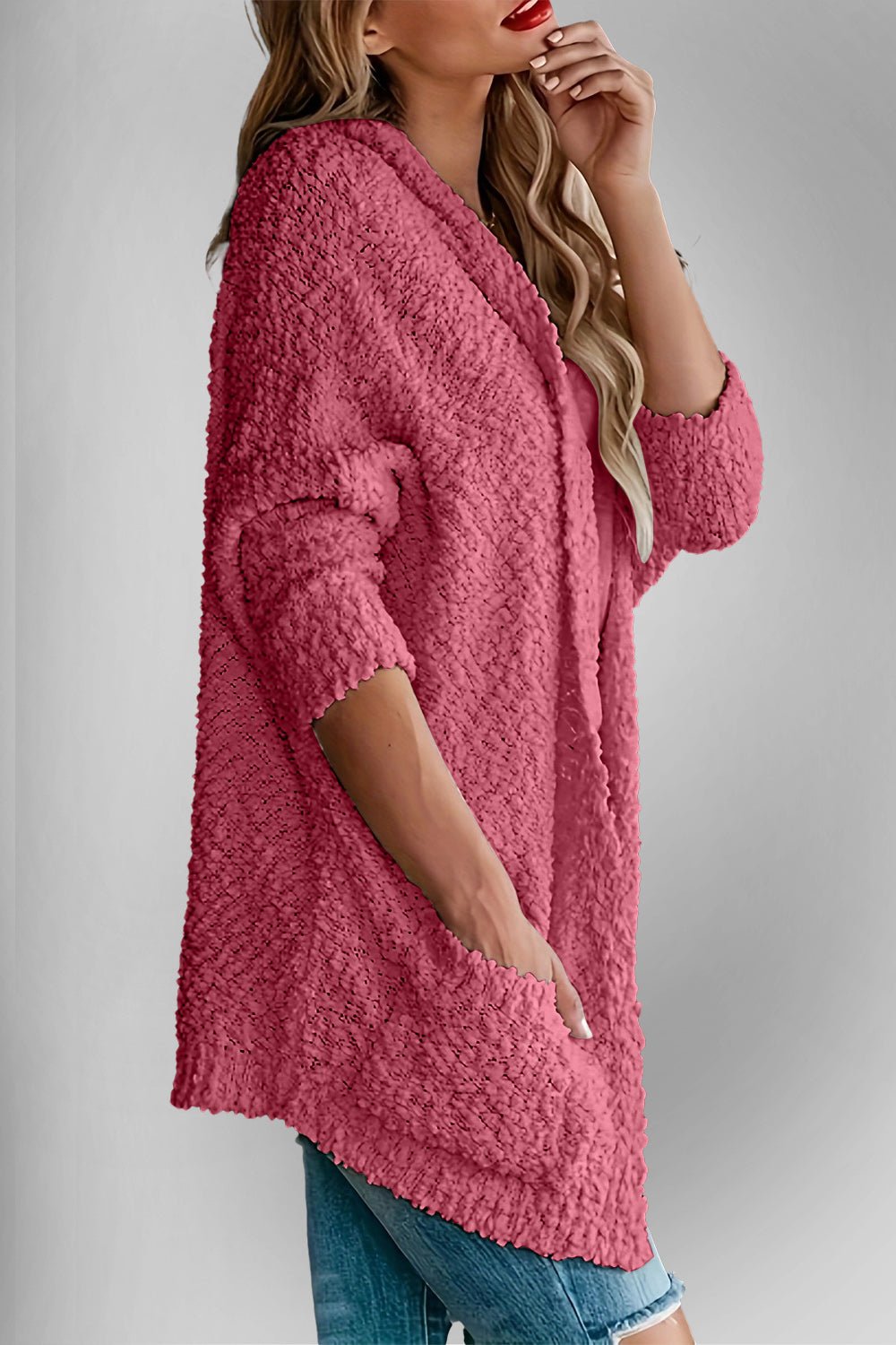 Double Take Pocketed Open Front Long Sleeve Cardigan - Bella Blue Styles