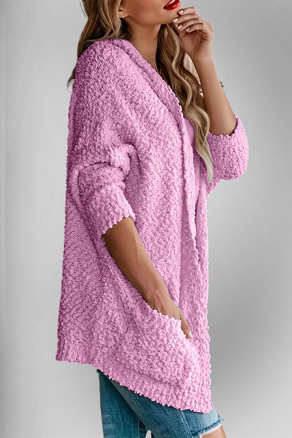 Double Take Pocketed Open Front Long Sleeve Cardigan - Bella Blue Styles