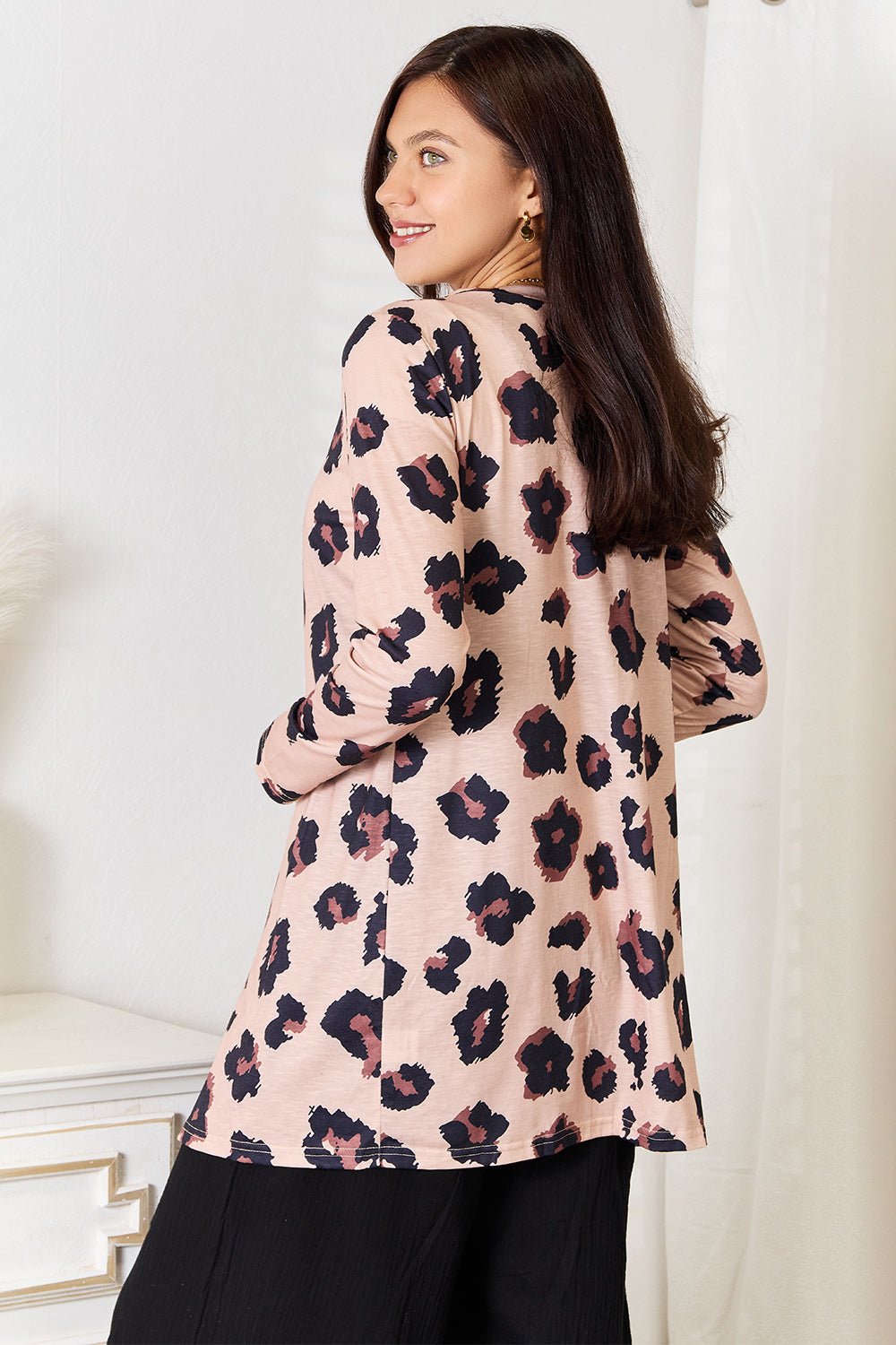 Double Take Printed Button Front Longline Cardigan - Bella Blue Styles