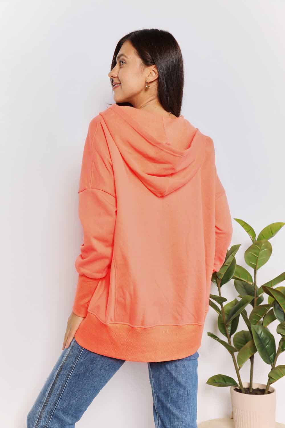 Double Take Quarter - Snap Dropped Shoulder Hoodie - Bella Blue Styles