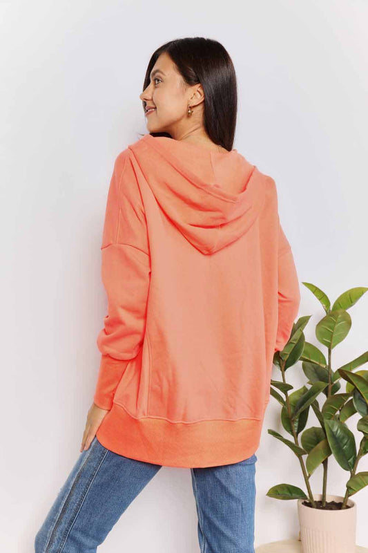 Double Take Quarter - Snap Dropped Shoulder Hoodie - Bella Blue Styles
