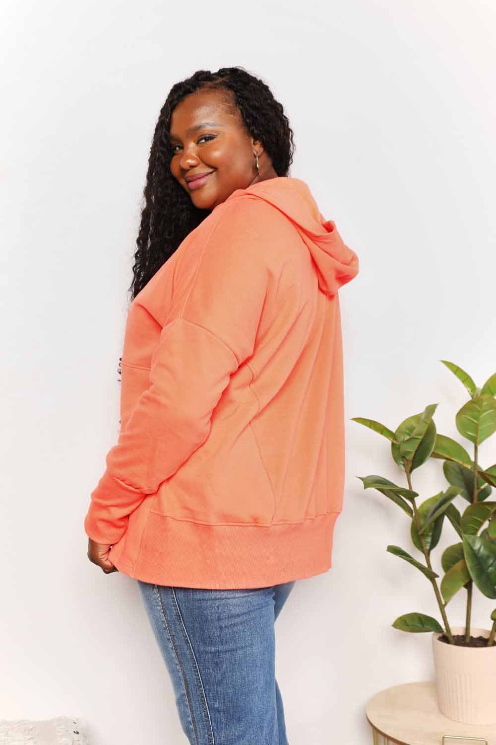 Double Take Quarter - Snap Dropped Shoulder Hoodie - Bella Blue Styles