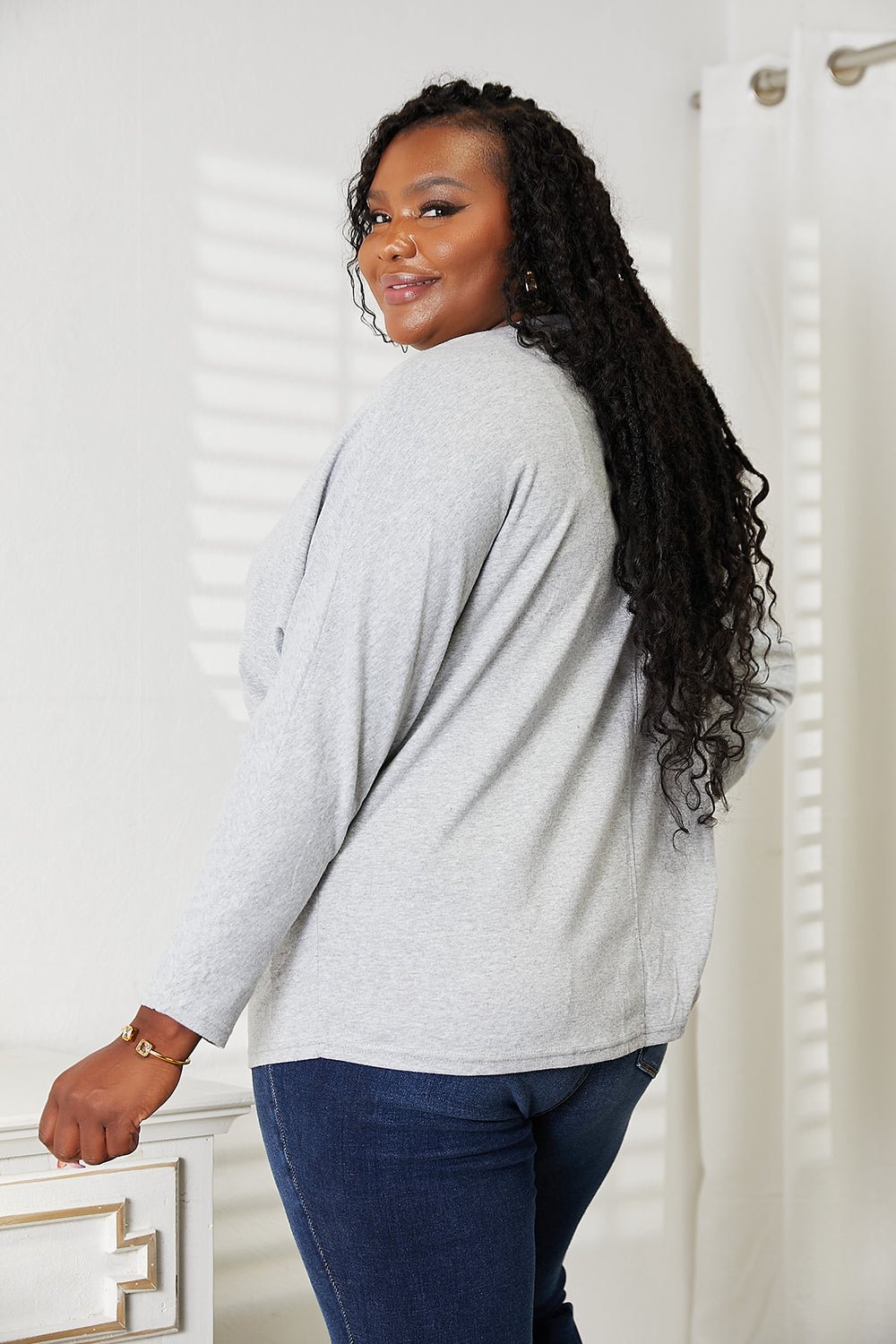 Double Take Seam Detail Round Neck Long Sleeve Top - Bella Blue Styles