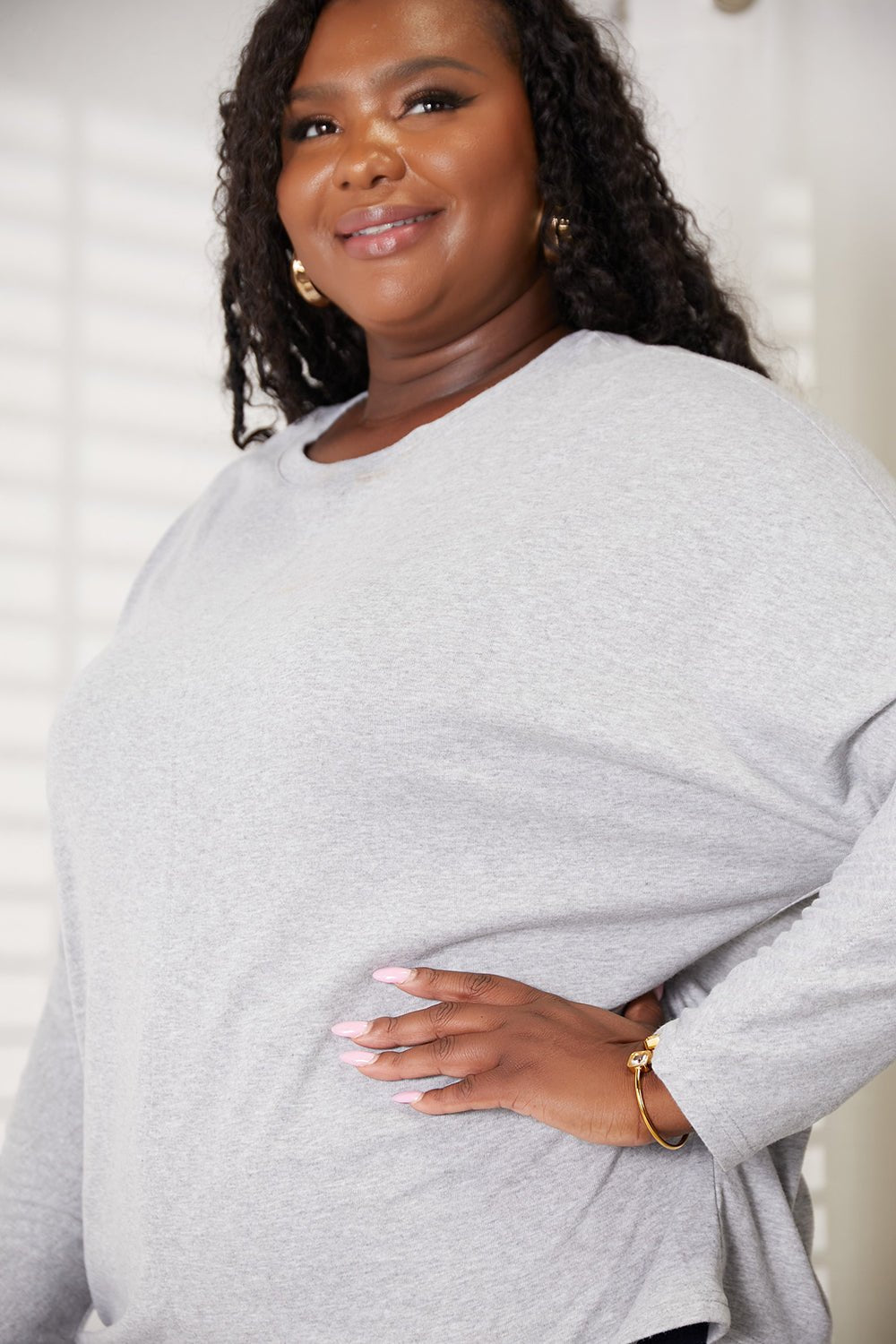 Double Take Seam Detail Round Neck Long Sleeve Top - Bella Blue Styles