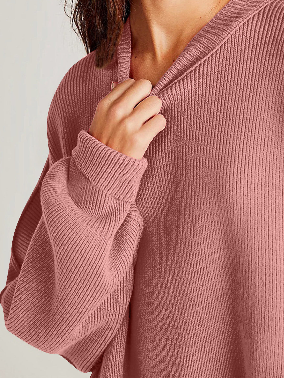 Double Take Side Slit Round Neck Long Sleeve Sweater - Bella Blue Styles