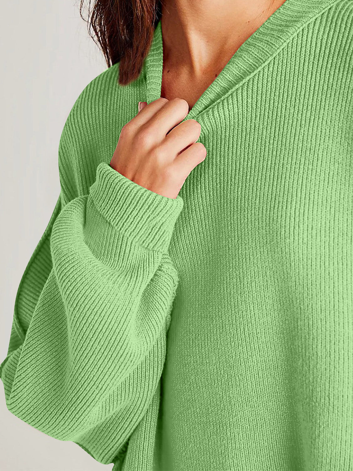 Double Take Side Slit Round Neck Long Sleeve Sweater - Bella Blue Styles