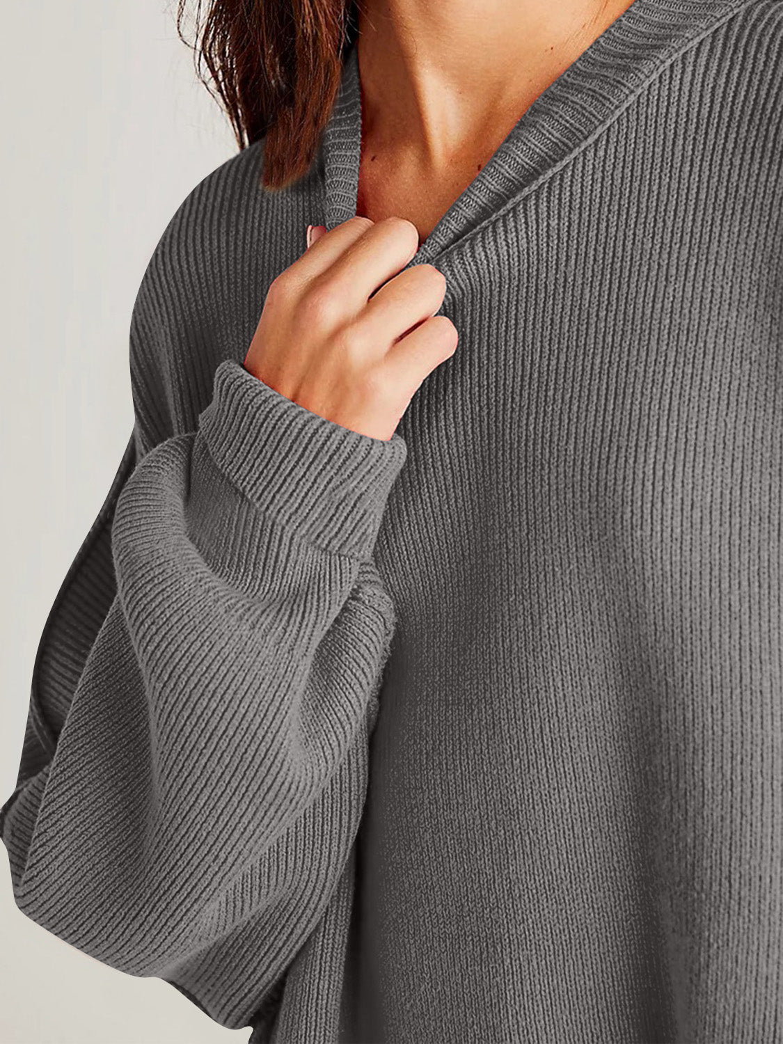 Double Take Side Slit Round Neck Long Sleeve Sweater - Bella Blue Styles