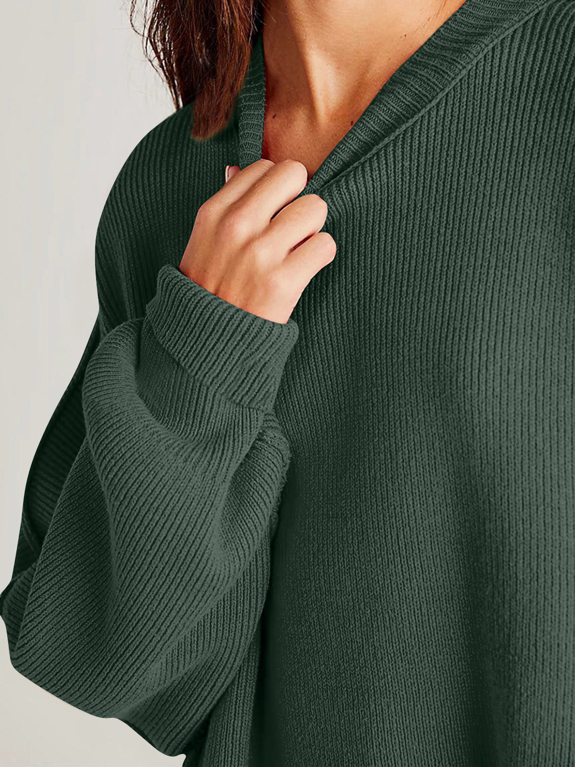 Double Take Side Slit Round Neck Long Sleeve Sweater - Bella Blue Styles