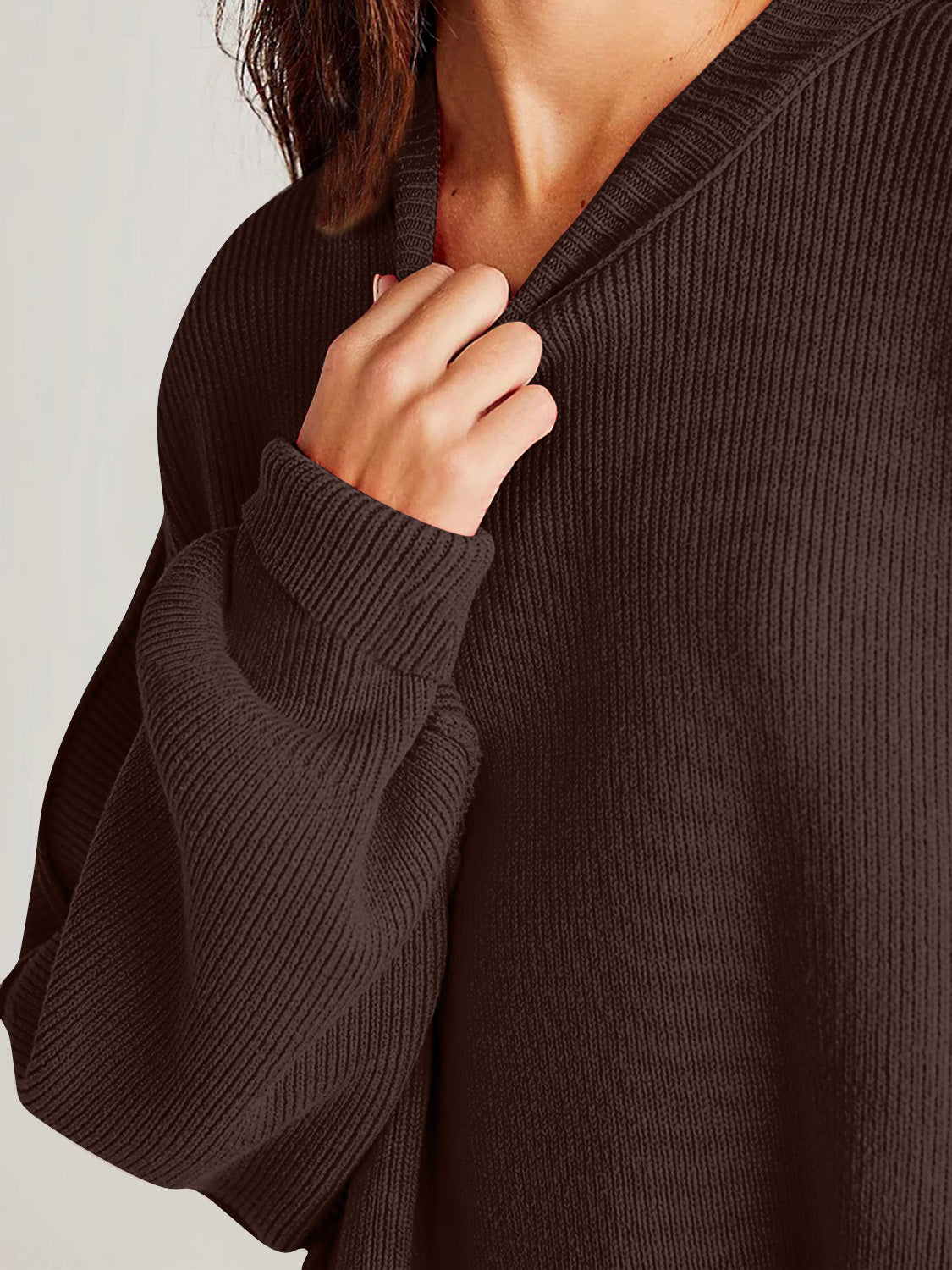 Double Take Side Slit Round Neck Long Sleeve Sweater - Bella Blue Styles