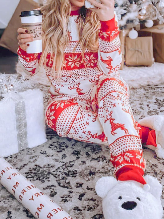 Full Size Christmas Element Round Neck Top and Pants Set - Bella Blue Styles