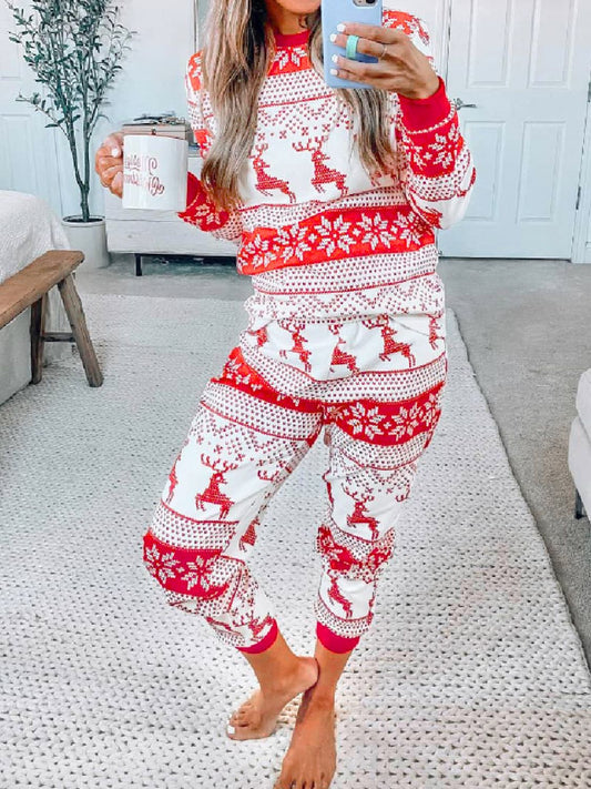 Full Size Christmas Element Round Neck Top and Pants Set - Bella Blue Styles