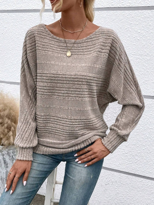 Full Size Round Neck Long Sleeve Top - Bella Blue Styles