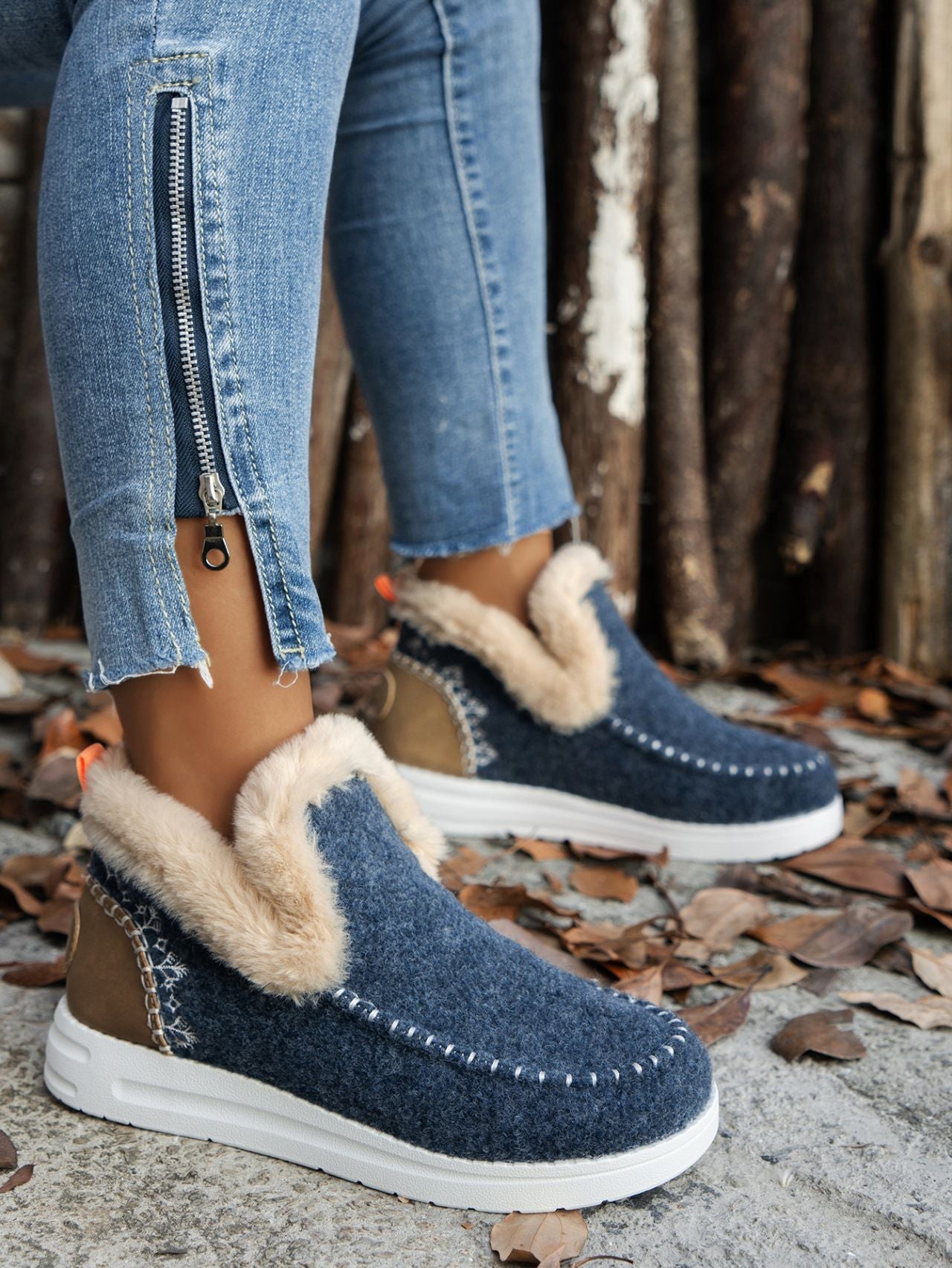 Furry Suede Round Toe Flat Sneakers - Bella Blue Styles