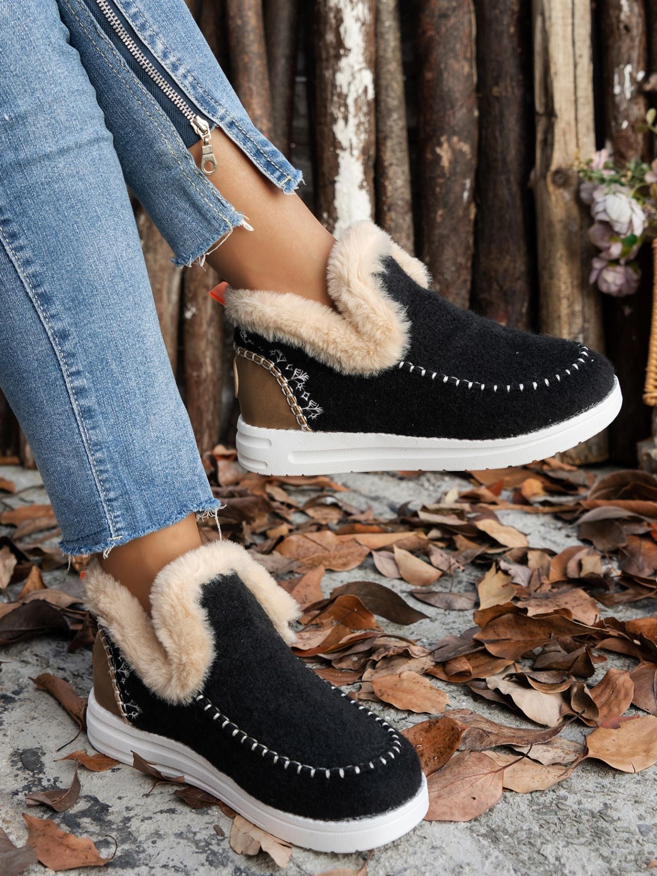 Furry Suede Round Toe Flat Sneakers - Bella Blue Styles