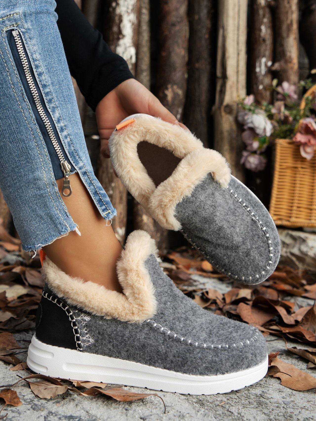 Furry Suede Round Toe Flat Sneakers - Bella Blue Styles