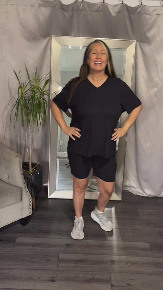 Basic Bae Ribbed V-Neck Short Sleeve Top and Shorts Set