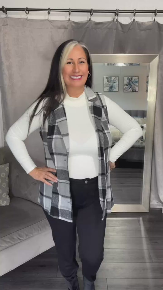 Plaid Button Down Vest Coat