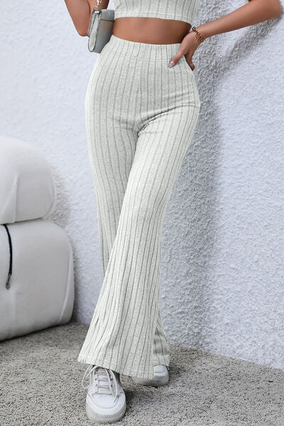 Ribbed High Waist Flare Pants - Bella Blue Styles