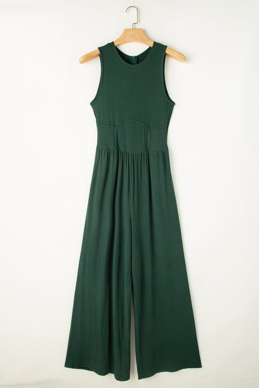 Round Neck Sleeveless Jumpsuit - Bella Blue Styles